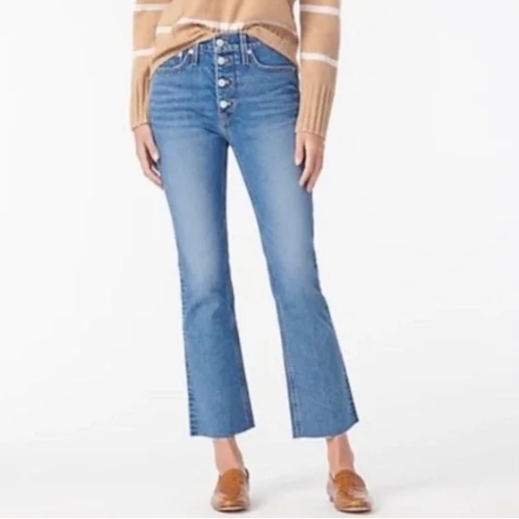 J. Crew Demi Boot Crop Pants Denim Light Blue Jeans Button Size 26 - Picture 1 of 9